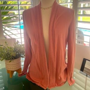 Talbots PM Open Front Cardigan Shrug Shawl Sweater Mauve Pink  EUC Duster